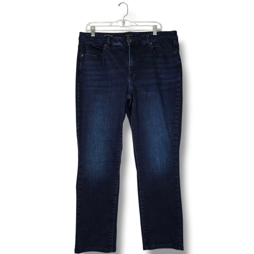 Talbot's Straight Leg High Rise Jean Womens sz 16W Dark Blue Wash Stretch Denim - Picture 2 of 16